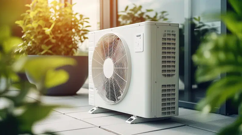 A heat pump in a residential building