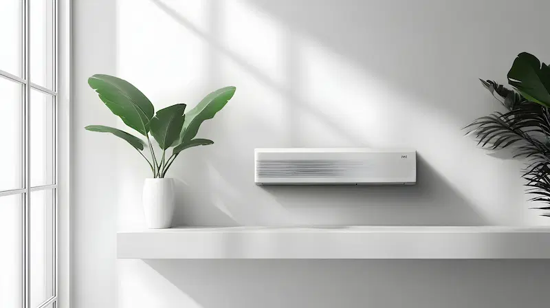 A sleek mini-split heat pump installed in the living room area