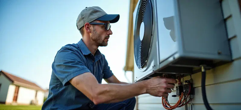 Qualified technician installing a heat pump