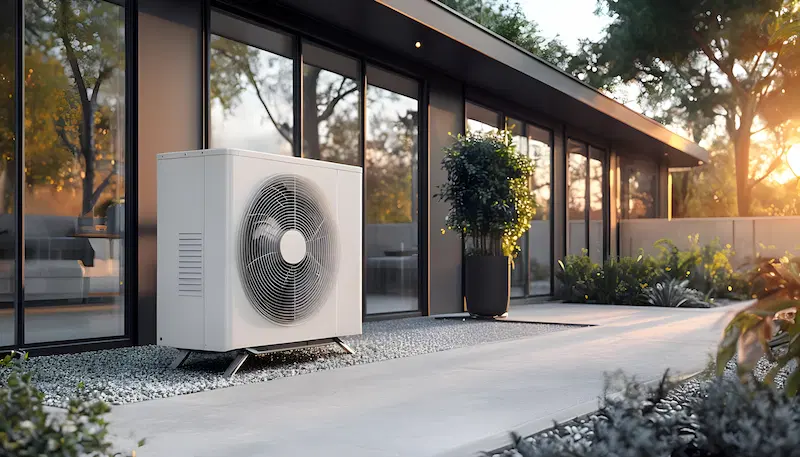 Air-source heat pump outside a residential property