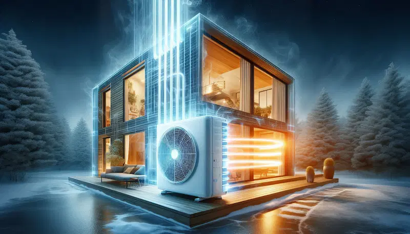 Modern heat pump with advanced features in winter